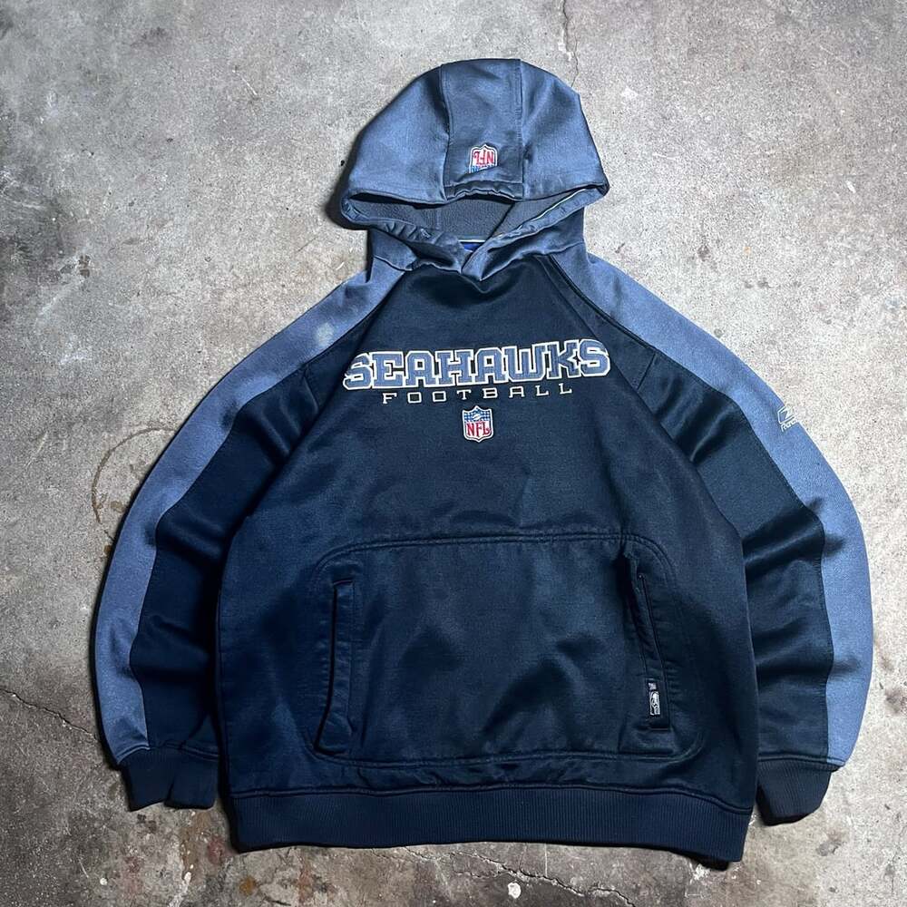 Reebok NFL Seattle Seahawks Football Team Apparel Hoodie Sweatshirt Navy Blue